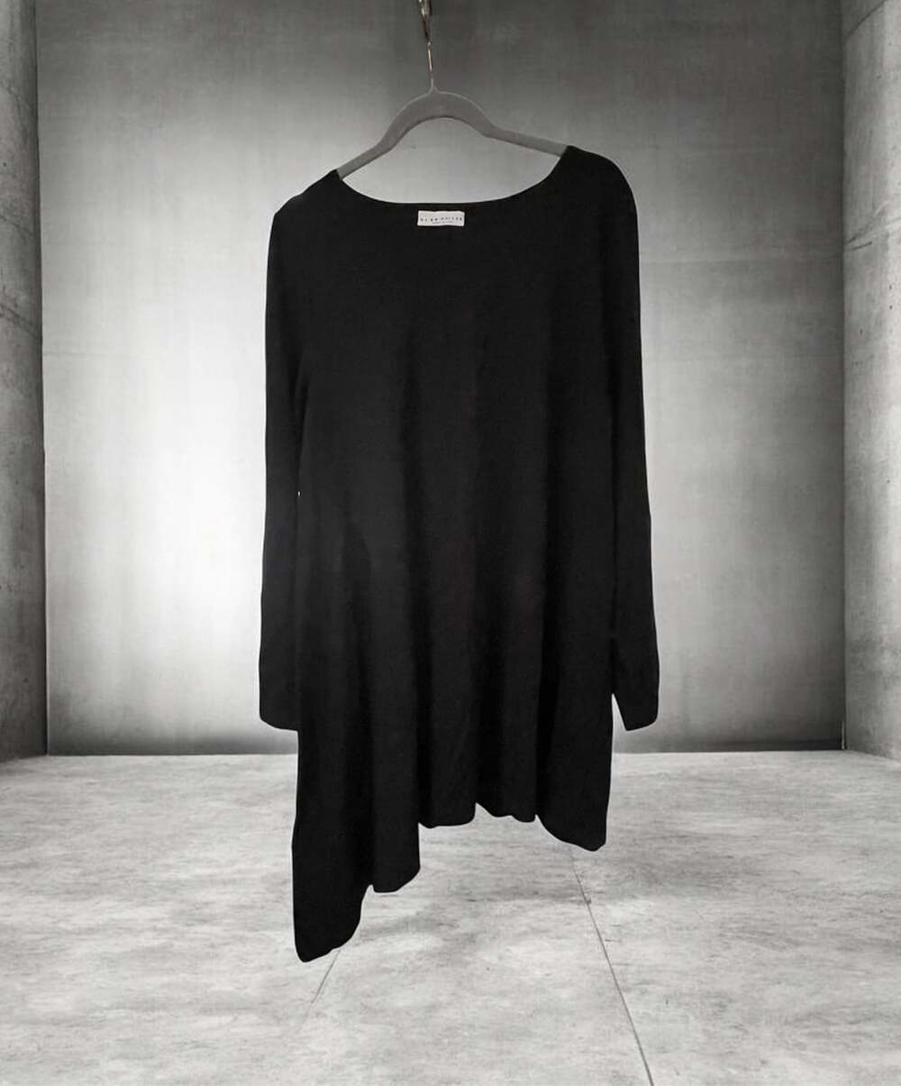 Bryn Walker Black Modal Blend Long Sleeve Asymmetric Hem Tunica Tunic Dress